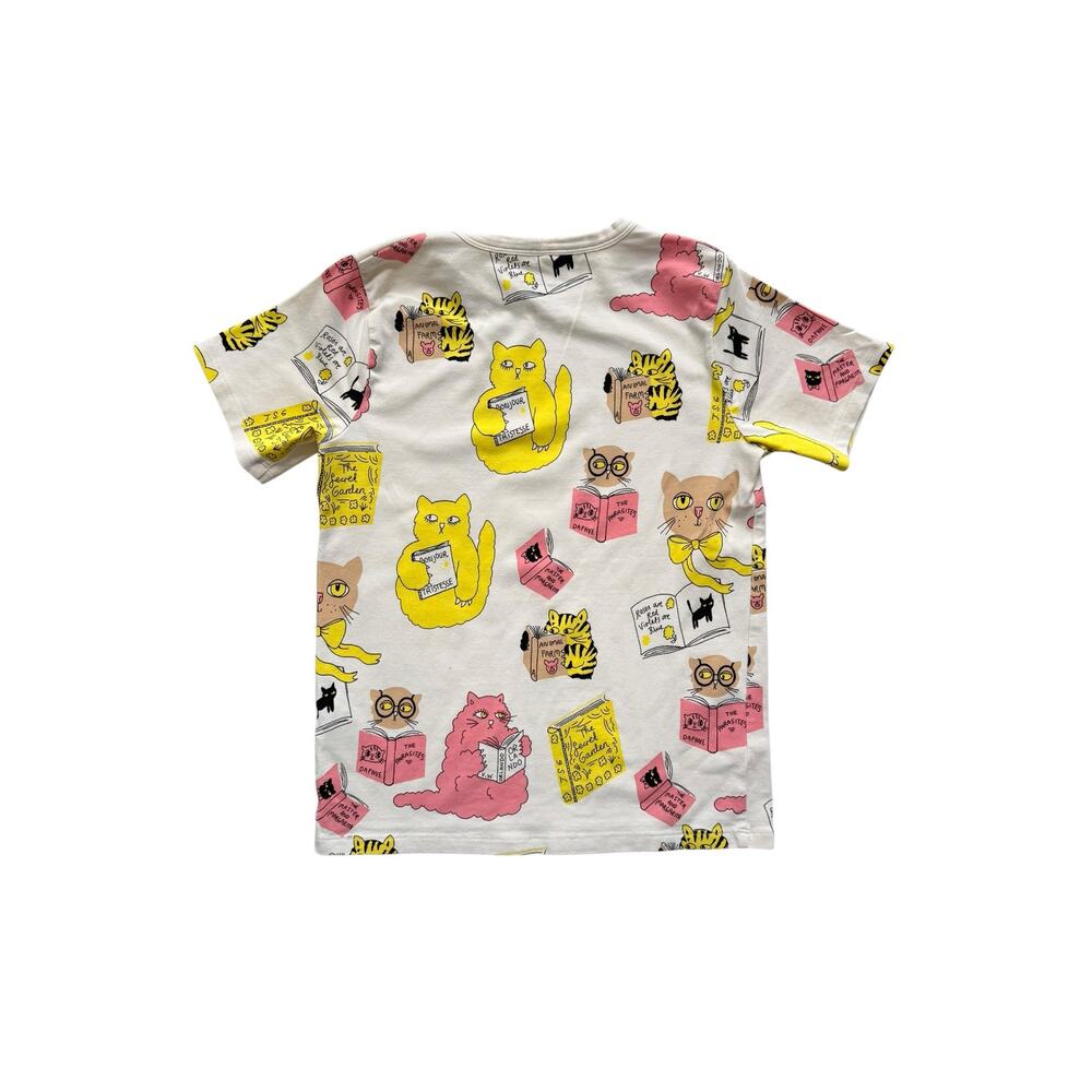 Mini Rodini Cats Reading Books Short Sleeve T-Shirt Size 7-9y - Picture 3 of 4